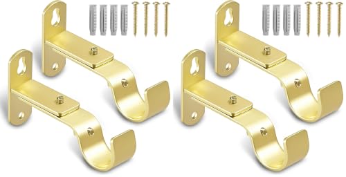 Adjustable Curtain Rod Brackets, Metal Window Drapery Rod Hanger Holders Hooks for 1 inch Rods (Warm Gold, Set of 2) (Pack of 2) - color: Warm Gold, size: Set of 2 (Pack of 2)