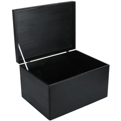 Creative Deco Large Black Wooden Box Storage with Hinged Lid - color: Black, size: XXL | No Handles