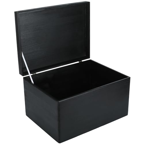 Creative Deco Large Black Wooden Box Storage with Hinged Lid - color: Black, size: XXL | No Handles