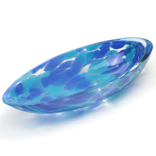 Ca D Oro Murano Style Small Decorative Blue Glass Bowl and Centerpiece with Confetti Effect Hand Blown Art Glass Crystal for Home and Room Decoration - Canoe - color: Blue Canoe