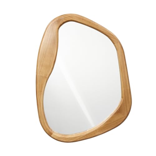 LuxenHome Irregular Oblong Wall Mirror, Accent with Natural Wood Frame - color: Irregular Oblong