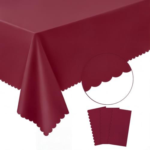 NatNarr 3 Pcs Burgundy Tablecloths, Scalloped Rectangle Maroon Table Cloths - color: Burgundy, size: 3 Pack