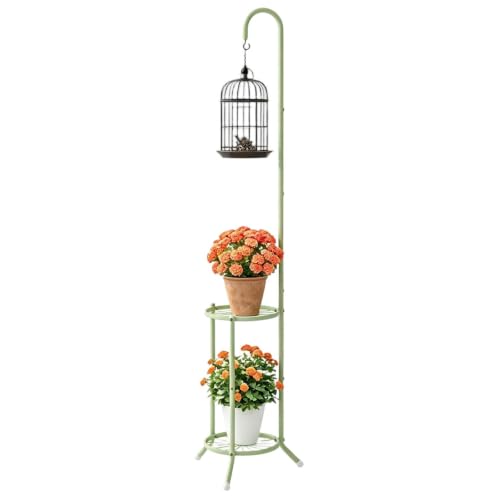 Metal Plant Stand With Hanging Hook, 2-Tier Flower Pot Display rack, Green - color: Mint Green