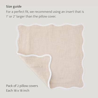 Double Stitch 100% Cotton Scalloped Throw Pillow Covers, Oat Milk - color: Oat Milk, size: 18" x 18" (Pack of 2)