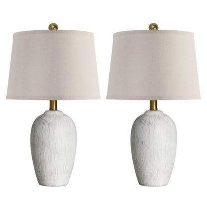 AIEAMPDO 21'' Set of 2 Rustic Ceramic Small Table Lamps for Bedroom - color: Antique White