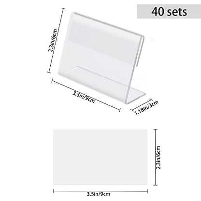 40 Pack Mini Clear Acrylic L-Sign Holders, 3.5 x 2.4 Inch