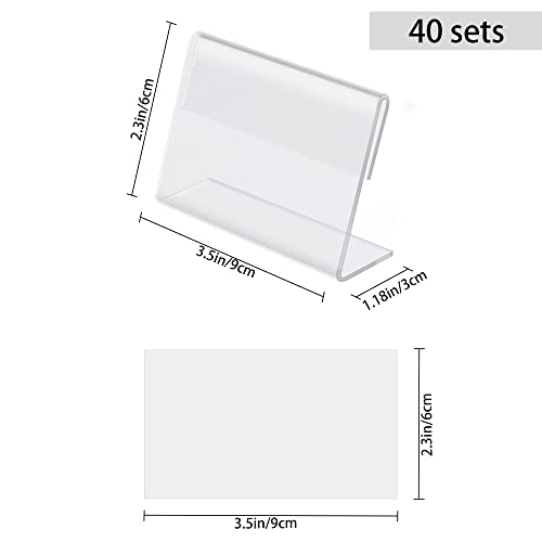 40 Pack Mini Clear Acrylic L-Sign Holders, 3.5 x 2.4 Inch