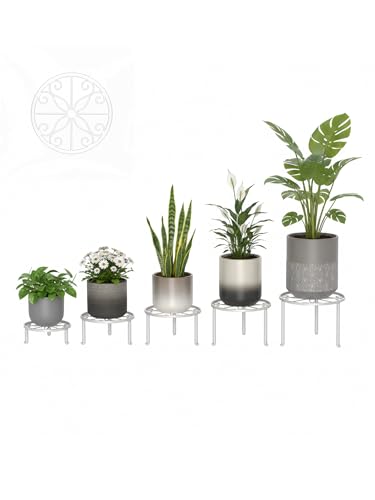 5-Pack Metal Plant Stand Outdoor, Heavy Duty Round Pot Holder Rack for Patio & Garden - color: S-White