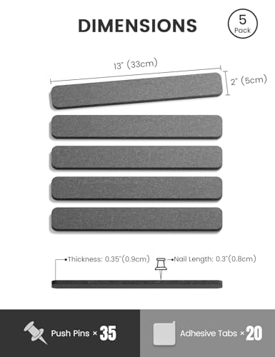Fluxynara 13" x 2" Felt Wall Panels, Charcoal Gray - color: Charcoal Gray, size: 5-pack