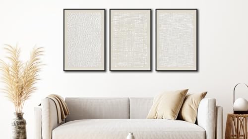 Large Framed Abstract Wall Art Canvas Prints Set of 3, Neutral Beige White Painting Art, Wabi Sabi Geometric Wall Pictures Modern Minimalist Artwork for Living Room Bedroom Office Decor 32"x48"x3 - color: beige, size: 32"x48"x3 Framed