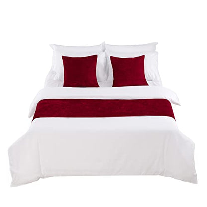AMBERIS Bed Runner Red, Chenille Soft No Fading Modern Bed Scarf (Pillowcases Sold Separately) - color: Red, size: 5'11" x 1'8" (for 1.2m Bed)