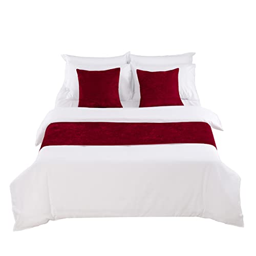 AMBERIS Bed Runner Red, Chenille Soft No Fading Modern Bed Scarf (Pillowcases Sold Separately) - color: Red, size: 6'11" x 1'8" (for 1.5m Bed)