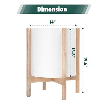 D'vine Dev Plastic Pot with Natural Wood Stand, White, 14 in, 55-C-S-1 - color: Matte White Pot + Natural Stand, size: 14 Inch