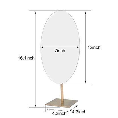 GURUN Large Oval 7"x12" Tabletop Vanity Mirror with Stand Makeup Brass - color: Antique Satin Brass