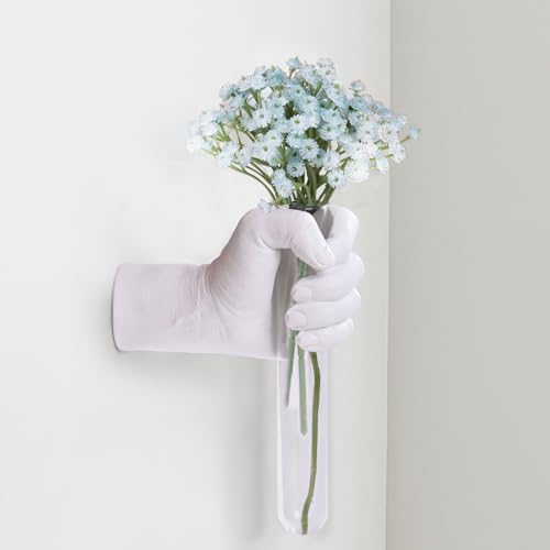 Creative Wall Hanging Sculpture, Funky White Hand Vases Home Decor, Artistic Hanging Hand Sculptures with Test Tube Vases, Unique Wall Art Statue - color: White