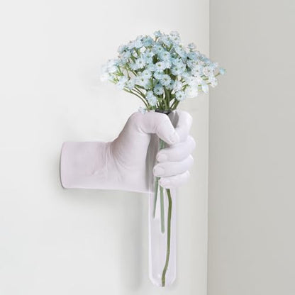 Creative Wall Hanging Sculpture, Funky White Hand Vases Home Decor, Artistic Hanging Hand Sculptures with Test Tube Vases, Unique Wall Art Statue - color: White