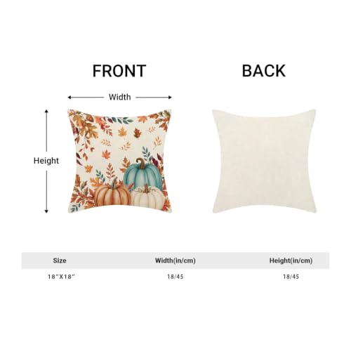 Fall Decor Pillow Covers 18x18 Set of 2 Blue Orange Pumpkin Leaves Decorative Throw Pillow Covers Outdoor Autumn Thanksgiving Maple Leaf Pillowcase Farmhouse Square Cushion Case for Couch Sofa - color: Orange Blue- Pumpkin Leavse, size: 18" x 18" (Pack of
