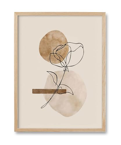 HesenDot Natural OAK Wood Abstract Floral Framed Wall Art,12x16in - color: Boho Line Flower