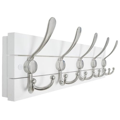 SKOLOO Matte White Solid Wood Wall Mounted Coat Rack, 5 Hooks, 17" Long - Kitchen, Mudroom, Entryway, Bathroom - Includes Mounting Hardware, Wall Coat Hanger, Towel Rack - color: White Plates & Nickel Hook, size: 1 Item-5 Hooks