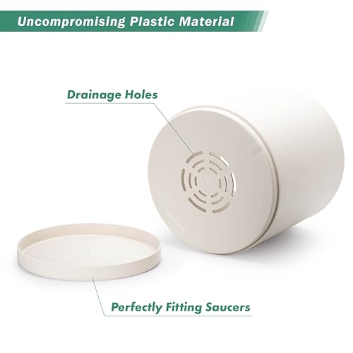 D'vine Dev Plastic Planter Pot with Saucer, 14 in, Oatmeal, 74-X-H-4 - color: Oatmeal, size: 14"