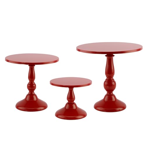 Set of 3 Red Cake Stands, QENUIITEA Metal Round Cake Holder Dessert Pie Pizza Display Stand 8" 10" 12" Serving Tray Decoration for Wedding Celebration Party Birthday Baby Shower - color: Red