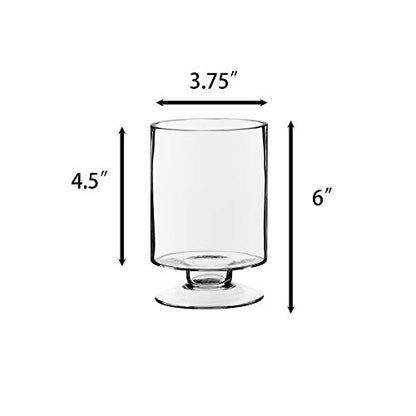 CYS EXCEL Glass Hurricane Pillar Candle Holder (H:6" W:3.75") | Multiple Size Choices Short Stem Candle Centerpieces | Stemmed Glass Cylinder Candle Vase - size: H-6" W-3.75"
