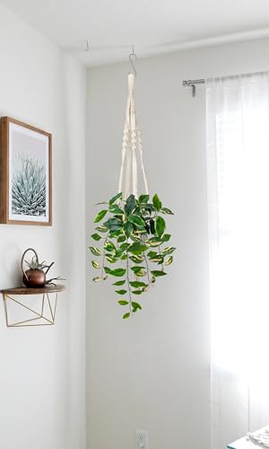 Briful Artificial Hanging Plant Indoor, Macrame Plant Hanger with Fake Pothos Plant in White Pot, Faux Hanging Plant for Home Ceiling Farmhouse Kitchen Decor