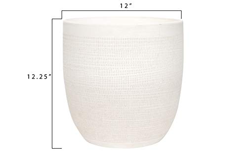 Creative Co-Op Large Matte White Embossed Stoneware Planter - color: Matte White