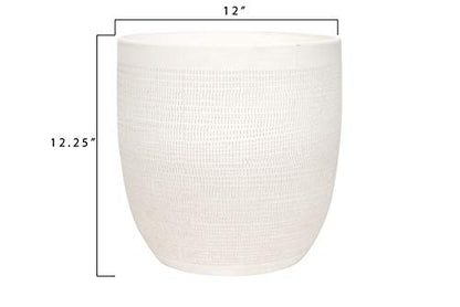 Creative Co-Op Large Matte White Embossed Stoneware Planter - color: Matte White