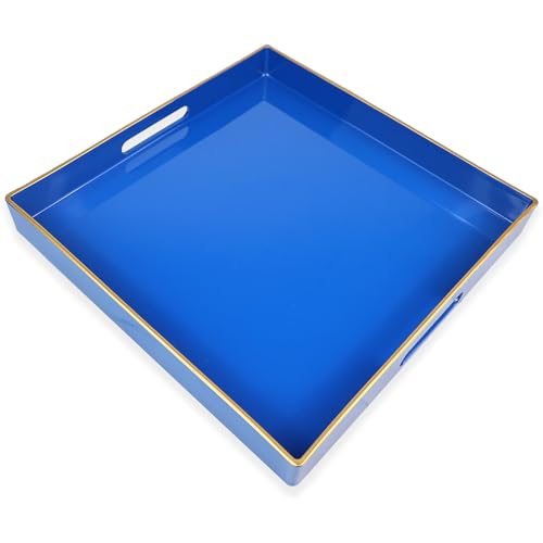 Spsyrine Blue Decorative Tray for Living Room, Square Modern Plastic Coffee Serving Table Tray for Ottoman Bathroom Kitchen,13"*13" - color: Bg001r