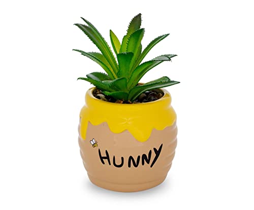 Silver Buffalo Disney Winnie The Pooh Hunny Pot 3-Inch Ceramic Mini Planter with Artificial Succulent | Small Flower Pot, Faux Indoor Plants for Desk Shelf, Home Decor Trinket Tray and Collectibles - color: Winnie the Pooh