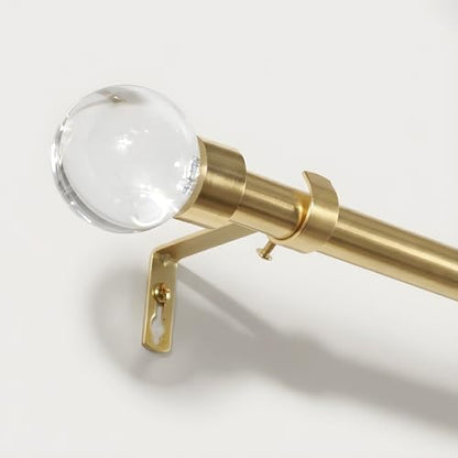 NICETOWN Adjustable Gold Curtain Rod, Extendable Living Room Window Treatment Curtain Rod, Luxury Gold Metal Finish with Crystal Glass Ball Finials, for Villa, Kitchen, Bathroom, Window, 48-84 Inches - color: Glass & Gold, size: 48" to 84"