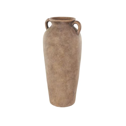 Deco 79 Ceramic Decorative Vase Antique Style Textured Centerpiece Vases with Handles, Flower Vases for Home Decoration 9" x 9" x 20", Copper