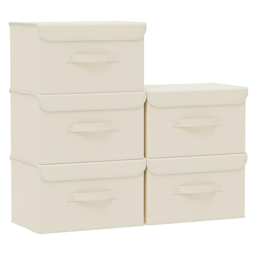 Cloth Storage Baskets with Handles,Beige 13x9.1x7.9in,5 Pack - color: Beige, size: 13x9.1x7.9in(5-pack)