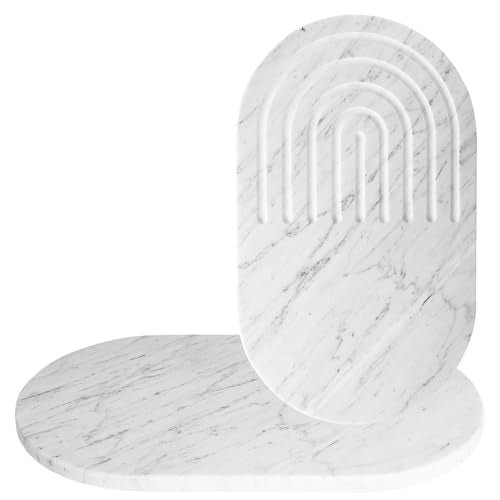 16.5-inch × 9.8-inch Double-Sided White Marble Oval Cutting Board