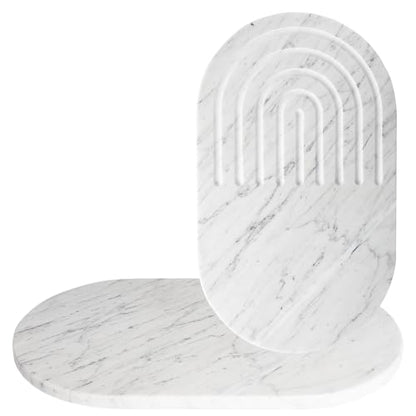 16.5-inch × 9.8-inch Double-Sided White Marble Oval Cutting Board
