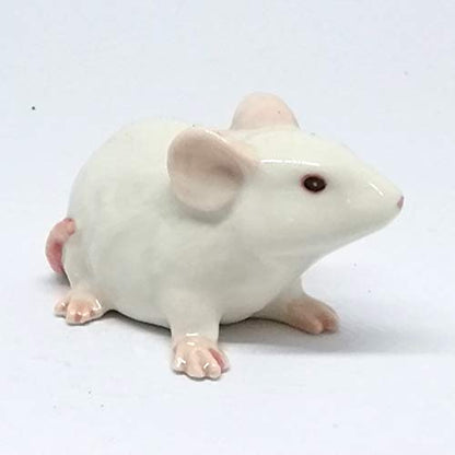 Handmade Ceramic White Mouse Figurine, Woodland Shelf Decor