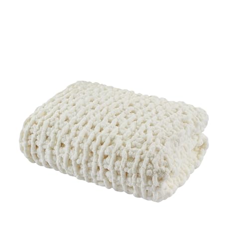 Madison Park Chenille Chunky Knit All Season Throw Blanket, 50 x 60, Ivory - color: Ivory