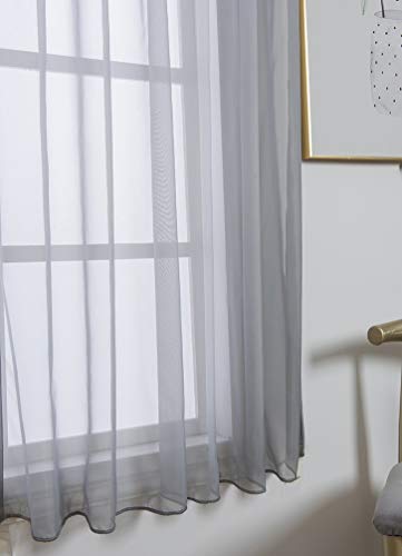 Tab Top Sheer Curtains, Silver Gray, 57(H) X55(W) in - color: Silver Gray, size: 55"W x 57"L (Pack of 1)