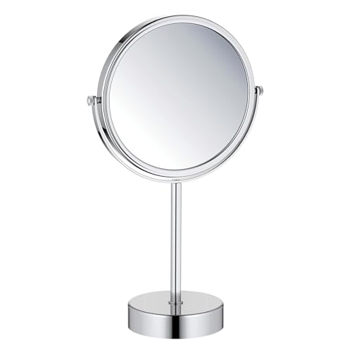 KIBI Free Standing Magnifying Makeup Mirror | Dual-Sided 1X/5X Magnification | 360° Rotating Vanity Mirror for Precise Grooming, Skincare & Beauty (Chrome, KMM103) - color: Chrome