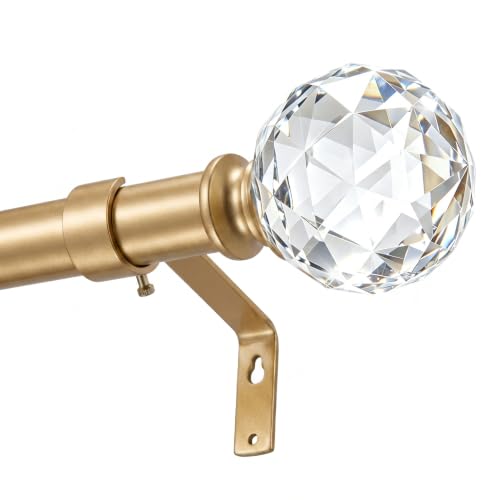 46-148" Gold Curtain Rods for window, 1" with Crystal Diamond Ball Finials