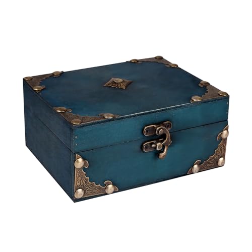 WaaHome Wood Treasure Box 5.5'' Small Decorative Teal Pirate Treasure Chest Jewelry Keepsakes Box for Kids Girls Boys Women Gifts Home Decor - color: 5.5" Green