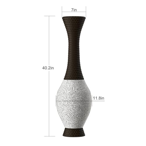 39-Inch Tall Floor Vase, Two-Tone Artificial Rattan Decorative Standing Vase, Statement Piece for Living Room, Bedroom, Entryway
