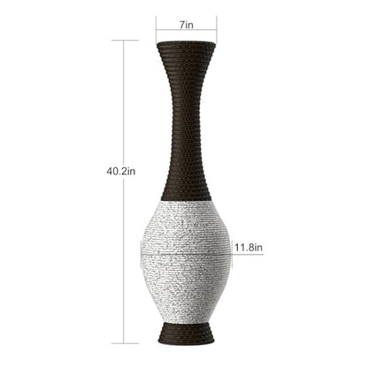 39-Inch Tall Floor Vase, Two-Tone Artificial Rattan Decorative Standing Vase, Statement Piece for Living Room, Bedroom, Entryway