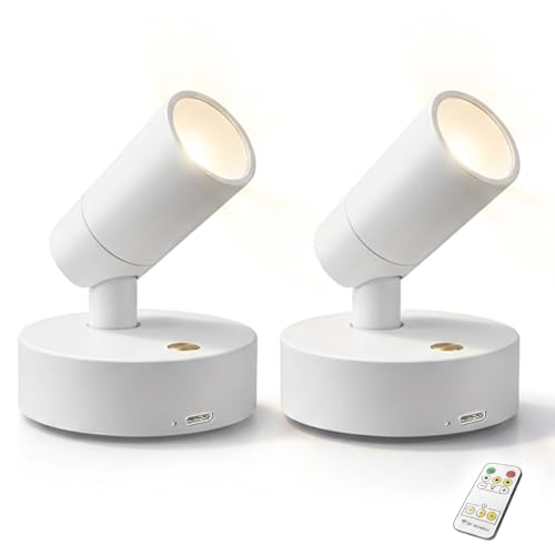 Magnetic Rechargeable Picture Light 2 Pack, Wireless Art Spotlight with Remote & Touch Control, 3 Color Temps Dimmable Wall Light, 2000mAh Battery Accent Lighting for Painting, Gallery, Display - color: White