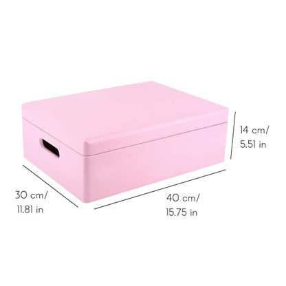 Creative Deco XL Pink Wooden Box Storage with Hinged Lid - color: Pink, size: XL | Handles