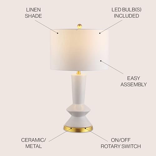 JONATHAN Y Ziggy 27" Modern Ceramic Metal Table Lamp, White/Gold Painting - color: White/Brass Gold