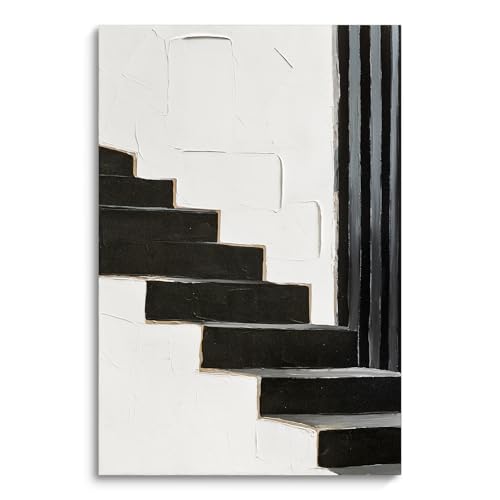 Modern Minimalist Abstract Black & White Canvas Wall Art for Living Room - color: Staircase, size: 24"L x 36"W