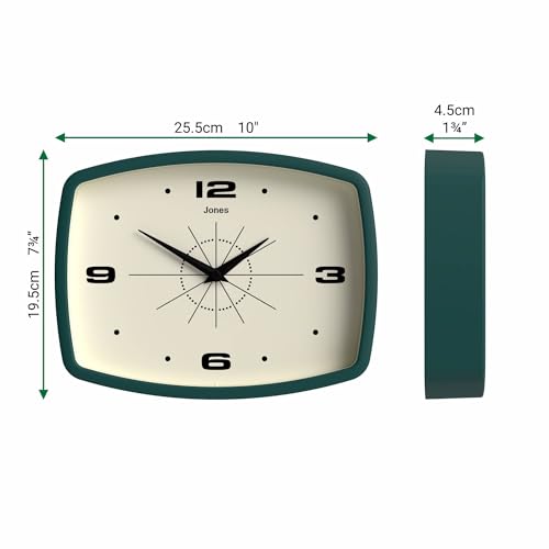 JONES CLOCKS® Movie wall Clock | Rectangular Retro Clock | 10" | Green - color: Eden Green