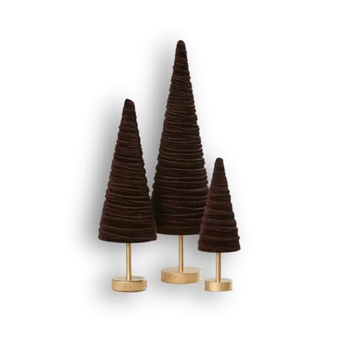 Pedestal Velvet Trees Set of 3, (Brown) - color: Chocolate Brown
